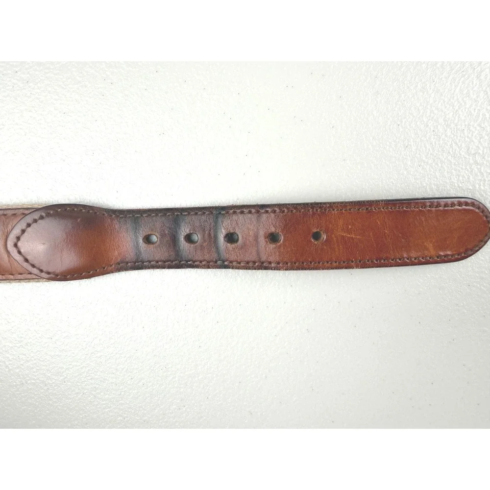 Orvis Mens Leather Canvas Belt Embroidered Tarpon Fish Brown Tan Size 38